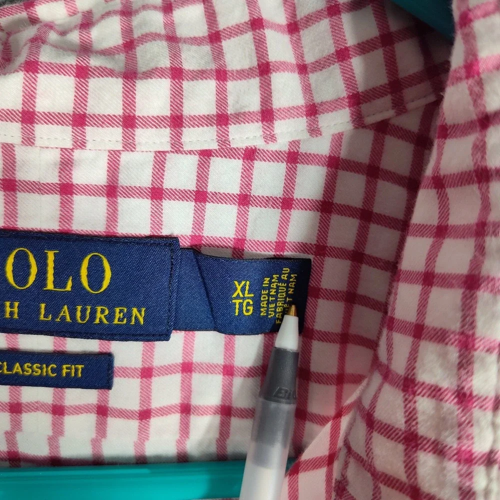 Polo Ralph Lauren Mens Classic Fit Check Shirt Size XL Red Button Down Cotton